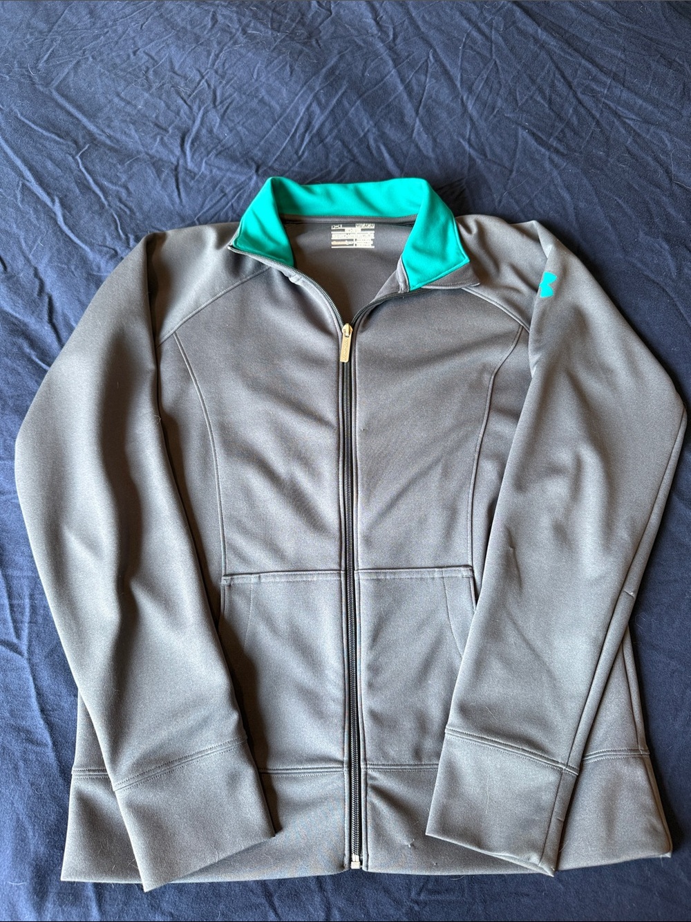 Under Armour Women’s Gray Full-Zip Jacket with Teal Collar